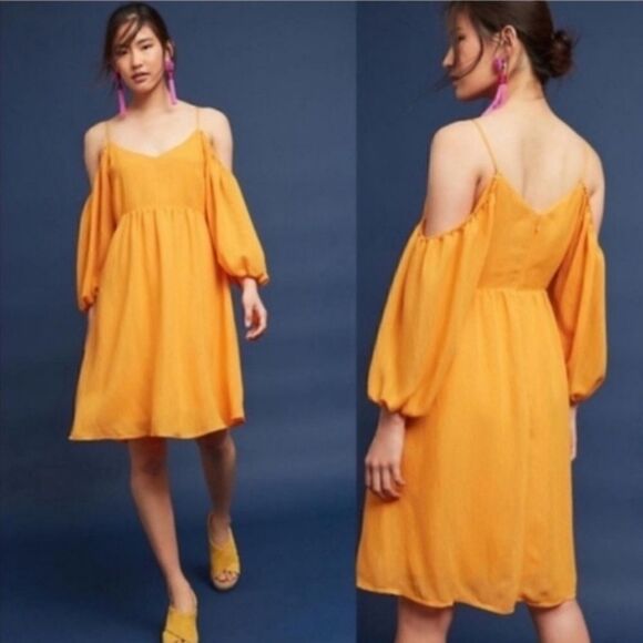 Anthropologie Dresses & Skirts - Anthropologie Moulinette Soeurs Yellow Mustard Cold-shoulder Dress Size XS